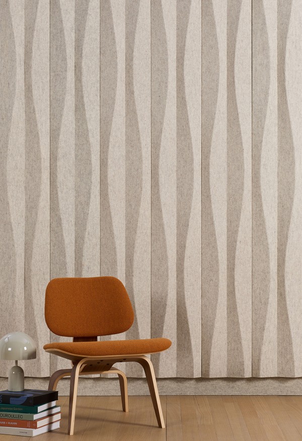 Drift wall panels with orange chair