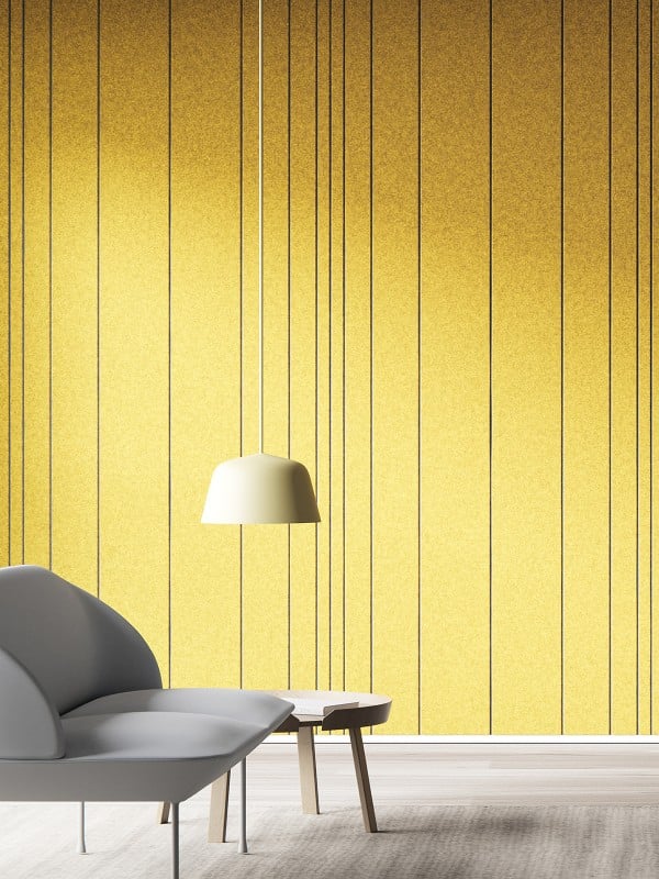 Rille in yellow with grey sofa