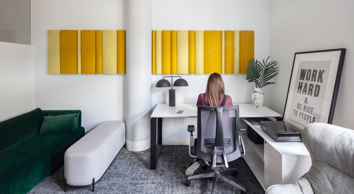 Yellow ARO Plank 1 installation in offices at Cubert