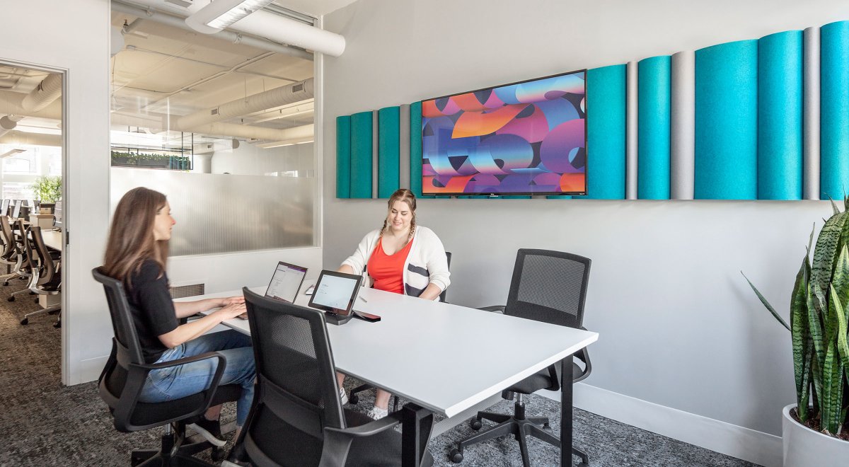 Blues and Greys ARO Plank 1 installation in offices at Cubert