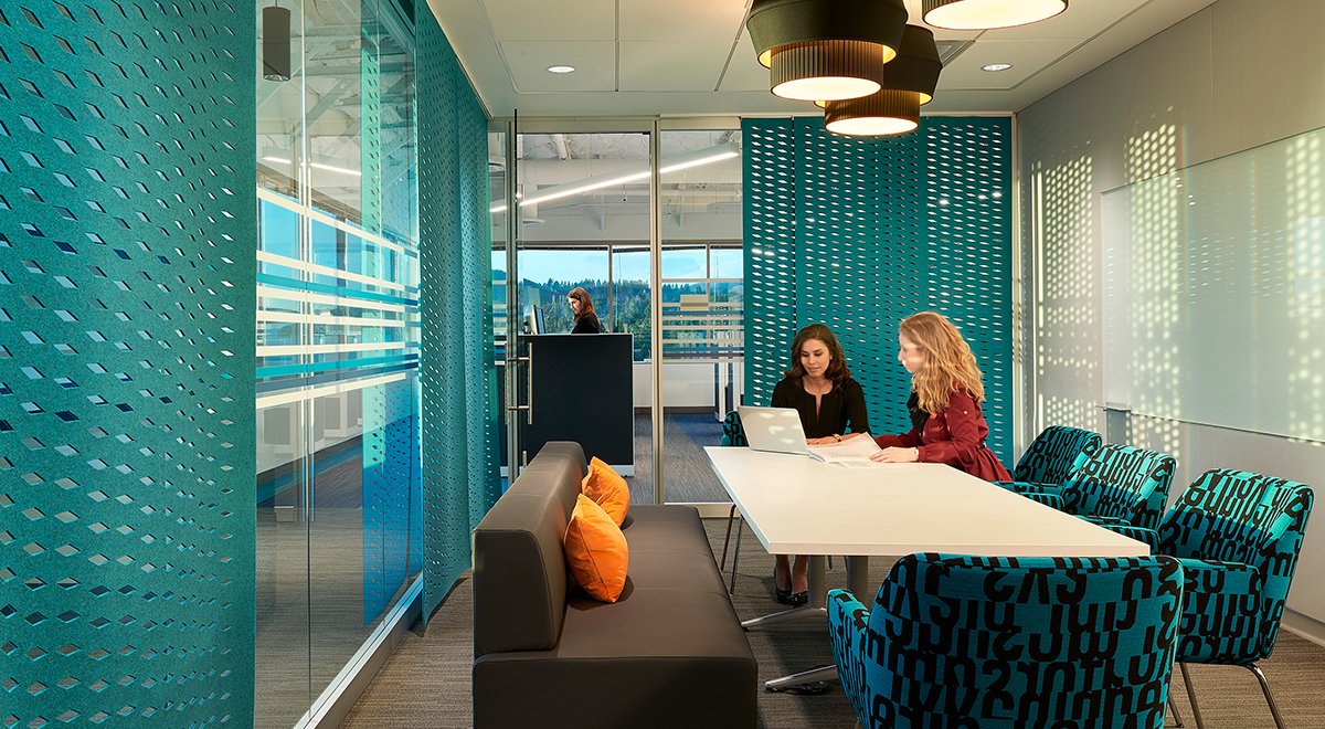 Financial Information and Analytics Corporation conference room with hanging panels