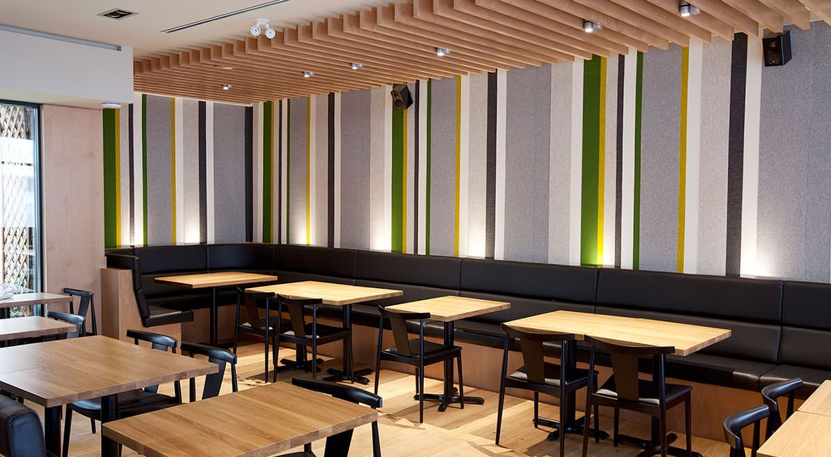 Forage Restaurant with felt wall over banquette