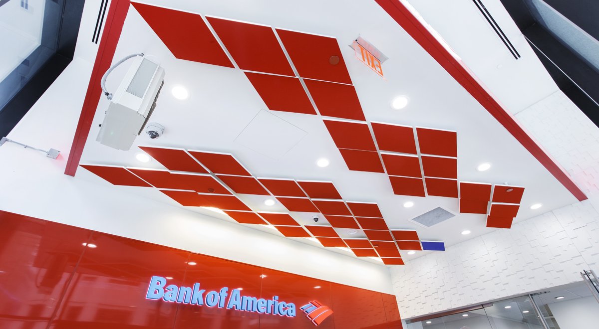 Bank of America Wall Street custom ceiling in red